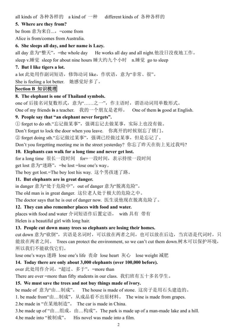 英语 七年级下册第五单元 考点汇总