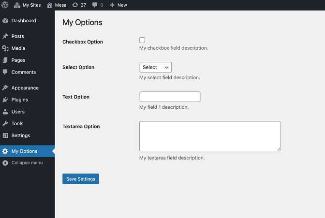 利用WordPress Settings API制作主题设置页